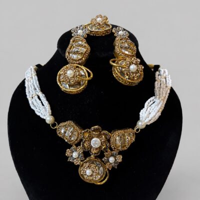 Elegant Pearl & Antique Gold Jewelry Set