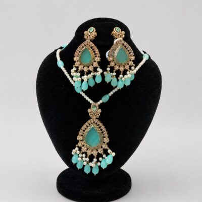 Aqua Pearl Teardrop Jewelry Set